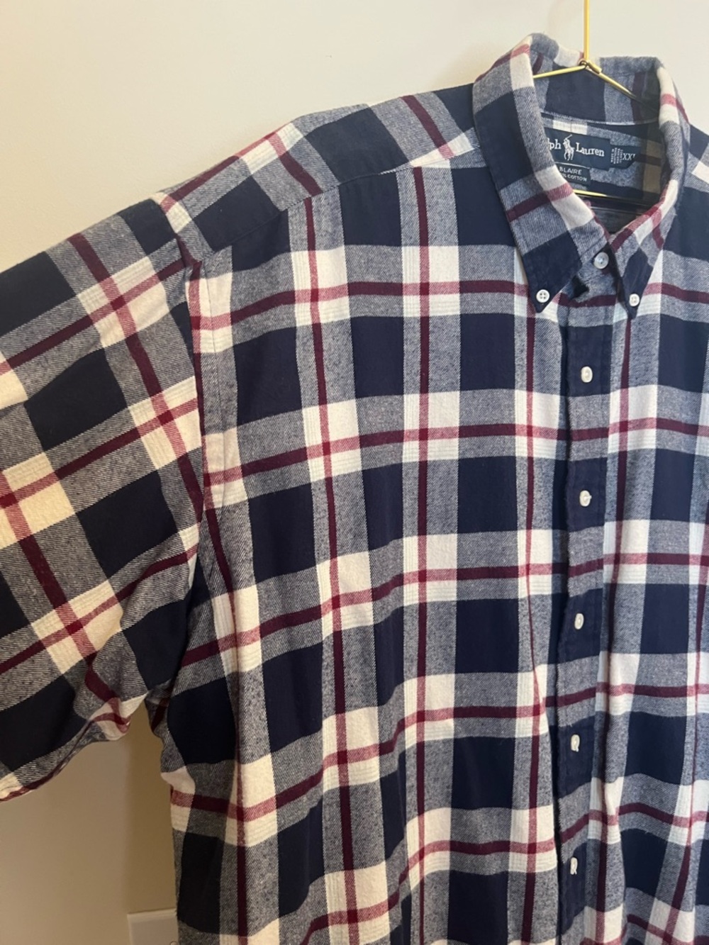Ralph Lauren Blake Shirt XXL Plaid Button Down Navy Burgundy Cotton - Picture 6 of 8